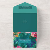 Trendy Bloemen Waterverf Tropisch groen Bruiloft All In One Uitnodiging (Buitenkant)