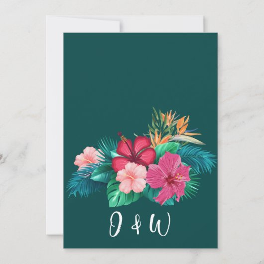 Trendy Bloemen Waterverf Tropisch groen Bruiloft Kaart (Achterkant)