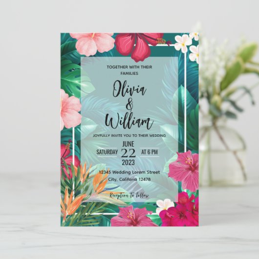 Trendy Bloemen Waterverf Tropisch groen Bruiloft Kaart (Staand voorkant)