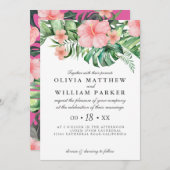 Trendy Bloemen Waterverf Tropisch groen Bruiloft Kaart (Voorkant / Achterkant)