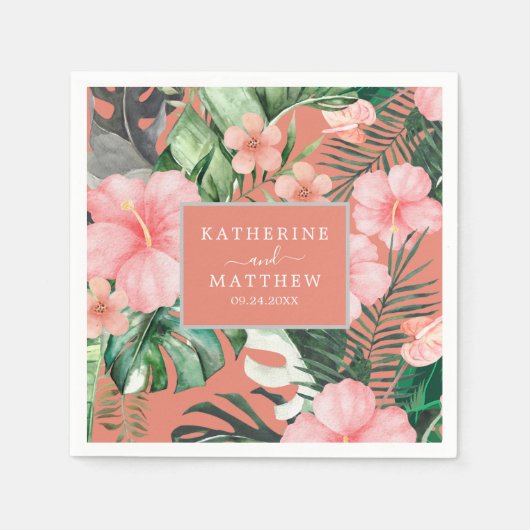 Trendy Bloemen Waterverf Tropisch groen Bruiloft Servet (Voorkant)