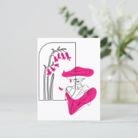 Trendy bloemen zwart en roze lijn kunst