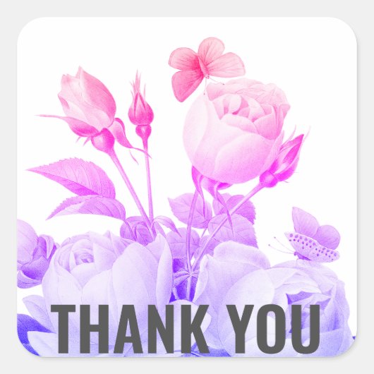 Trendy bloemendecor moderne bedankt vierkante sticker (Voorkant)