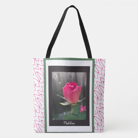 Trendy bloementas, rood nam toe, voegt naam toe tote bag (Voorkant)