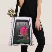 Trendy bloementas, rood nam toe, voegt naam toe tote bag (Dichtbij)