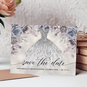 Trendy bloemige foto Quinceañera Bewaar de datum Briefkaart
