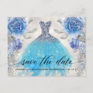 Trendy bloemige foto Quinceañera Bewaar de datum P Briefkaart