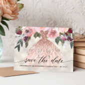 Trendy bloemige foto Quinceañera Save The Date Briefkaart
