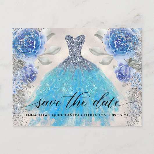 Trendy bloemige foto Quinceañera Save The Date-pos Briefkaart (Voorkant)