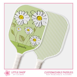 Trendy Bloemige Margrieten Monogram Pickleball Paddle