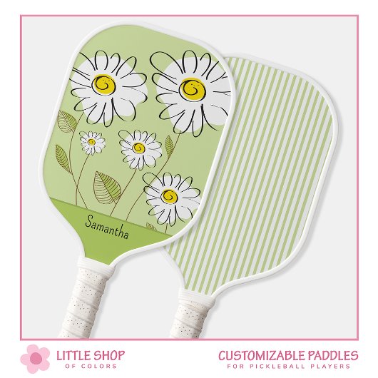 Trendy Bloemige Margrieten Monogram Pickleball Paddle