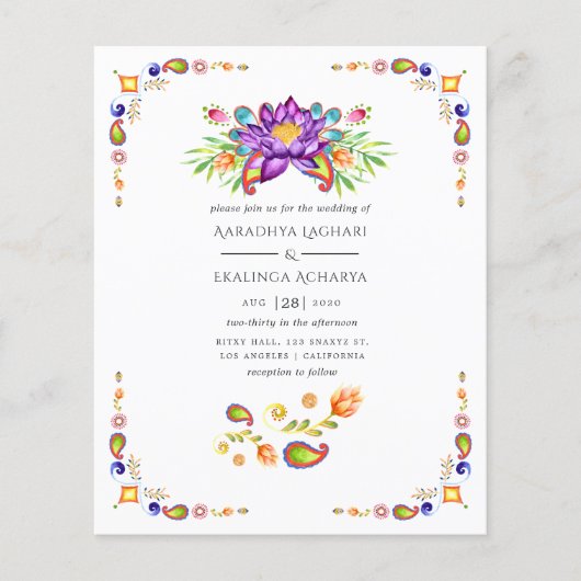 Trendy Bloemige Paisley Indiase Bruiloft Flyer (Voorkant)
