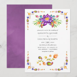 Trendy Bloemige Paisley Indiase Bruiloft Kaart