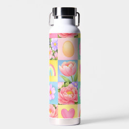 Trendy Bloemige Schaakbord Lente Patroon Waterfles