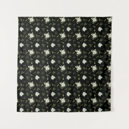Trendy bloempatroon diep groen witte wandtapijt  wandkleed