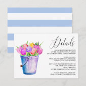 Trendy Bloemtulpen Emmer Bruiloft Details Kaart (Voorkant / Achterkant)
