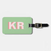 Trendy Blokletter Schaduw Monogram Groen Roze Bagagelabel (Voorkant horizontaal)