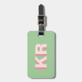 Trendy Blokletter Schaduw Monogram Groen Roze Bagagelabel (Voorkant verticaal)
