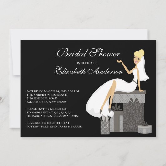 Trendy Blonde Bride Bridal Shower Invitation Black Kaart (Voorkant)