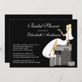 Trendy Blonde Bride Bridal Shower Invitation Black Kaart (Voorkant / Achterkant)