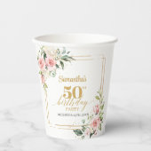 Trendy blos bloemen eucalyptus goud 50ste verjaard papieren bekers (Voorkant)