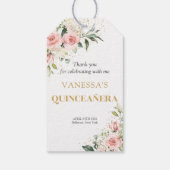 Trendy blozend gouden tiara Quinceañera Cadeaulabel (Achterkant)