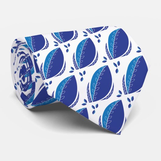 Trendy Blue Abstract Leaf Pattern Stropdas (Opgerold)