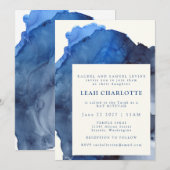 Trendy Blue Abstracte Waterverf Bat Bar Mitzvah Kaart (Voorkant / Achterkant)