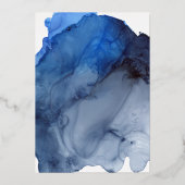 Trendy Blue Abstracte Waterverf Bat Mitzvah Gold Folie Uitnodiging (Achterkant)