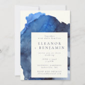 Trendy Blue Abstracte Waterverf Splash Wedding Kaart (Voorkant)