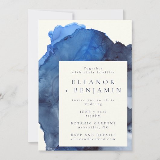 Trendy Blue Abstracte Waterverf Splash Wedding Kaart (Voorkant)