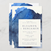 Trendy Blue Abstracte Waterverf Splash Wedding Kaart (Voorkant / Achterkant)