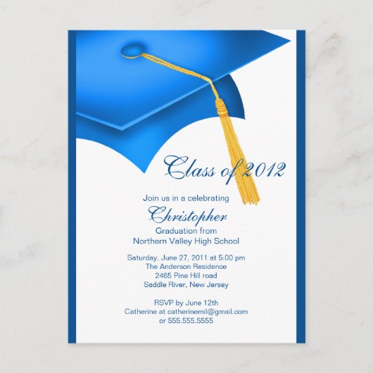 Trendy Blue Afstudeerder Pet Graduation Party Invi Uitnodiging Briefkaart (Voorkant)