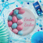 Trendy Blue and Pink Easter Eggs Pattern Paper  Papieren Bordje (Feest)