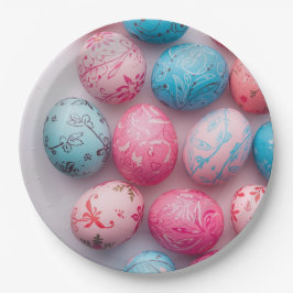 Trendy Blue and Pink Easter Eggs Pattern Paper  Papieren Bordje