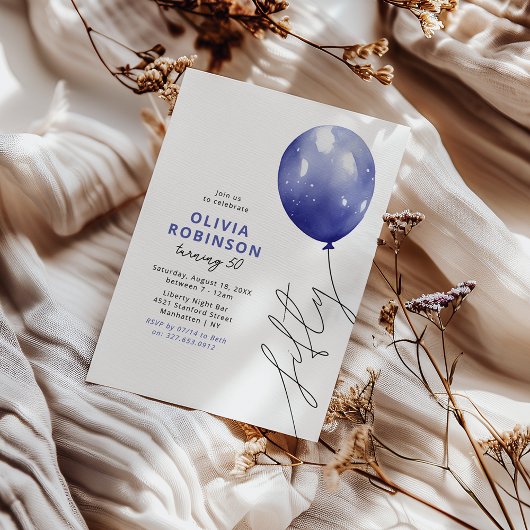 Trendy Blue Balloon 50ste verjaardag Kaart