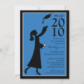Trendy Blue & Black Afstuderen Invitation Kaart (Voorkant)