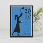 Trendy Blue & Black Afstuderen Invitation Kaart (Staand voorkant)