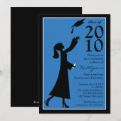 Trendy Blue & Black Afstuderen Invitation Kaart (Voorkant / Achterkant)