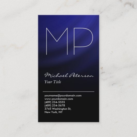 Trendy Blue Black Grey Monogram Visitekaartje (Voorkant)