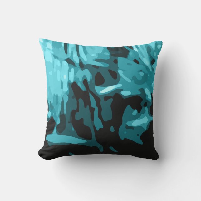 Trendy Blue Blauwgroen Aqua Camo Abstract Patroon Buitenkussen (Voorkant)