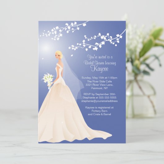 Trendy Blue BLONDE Bride Vrijgezellenfeest Invite Kaart (Staand voorkant)