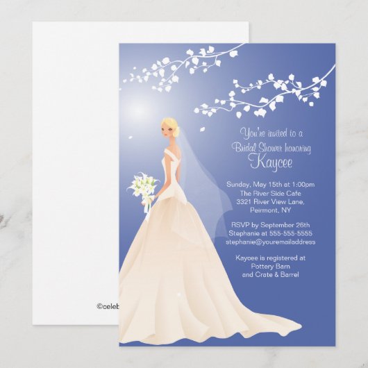 Trendy Blue BLONDE Bride Vrijgezellenfeest Invite Kaart (Voorkant / Achterkant)