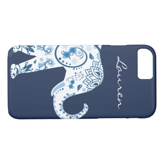 Trendy Blue Bohemian Lotus Elephant & Name Case-Mate iPhone Case (Achterkant (Horizontaal))