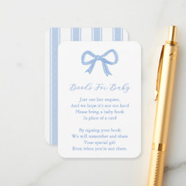 Trendy Blue Bow Breng een boek Baby shower Informatiekaartje
