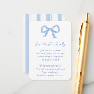 Trendy Blue Bow Breng een boek Baby shower Informatiekaartje
