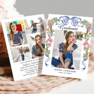 Trendy Blue Bow Coquette 5 FOTO Afstudeerfeest Kaart