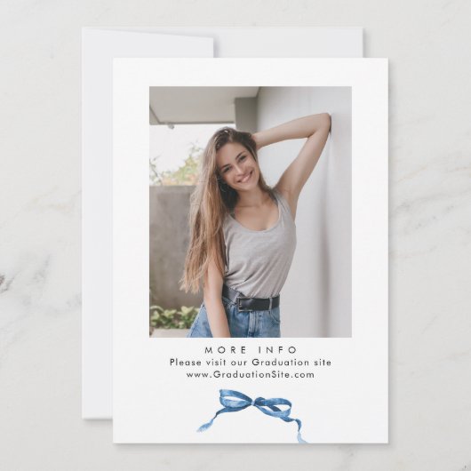 Trendy Blue Bow Coquette FOTO Afstudeerfeest Kaart (Achterkant)
