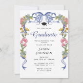 Trendy Blue Bow Coquette FOTO Afstudeerfeest Kaart (Voorkant)