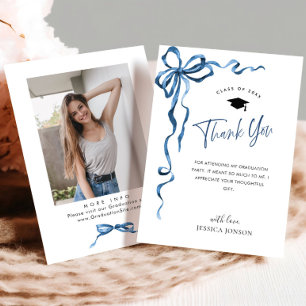 Trendy Blue Bow Coquette FOTO Afstuderen Bedankkaart